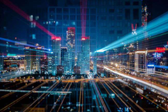 Futuristic scene in city